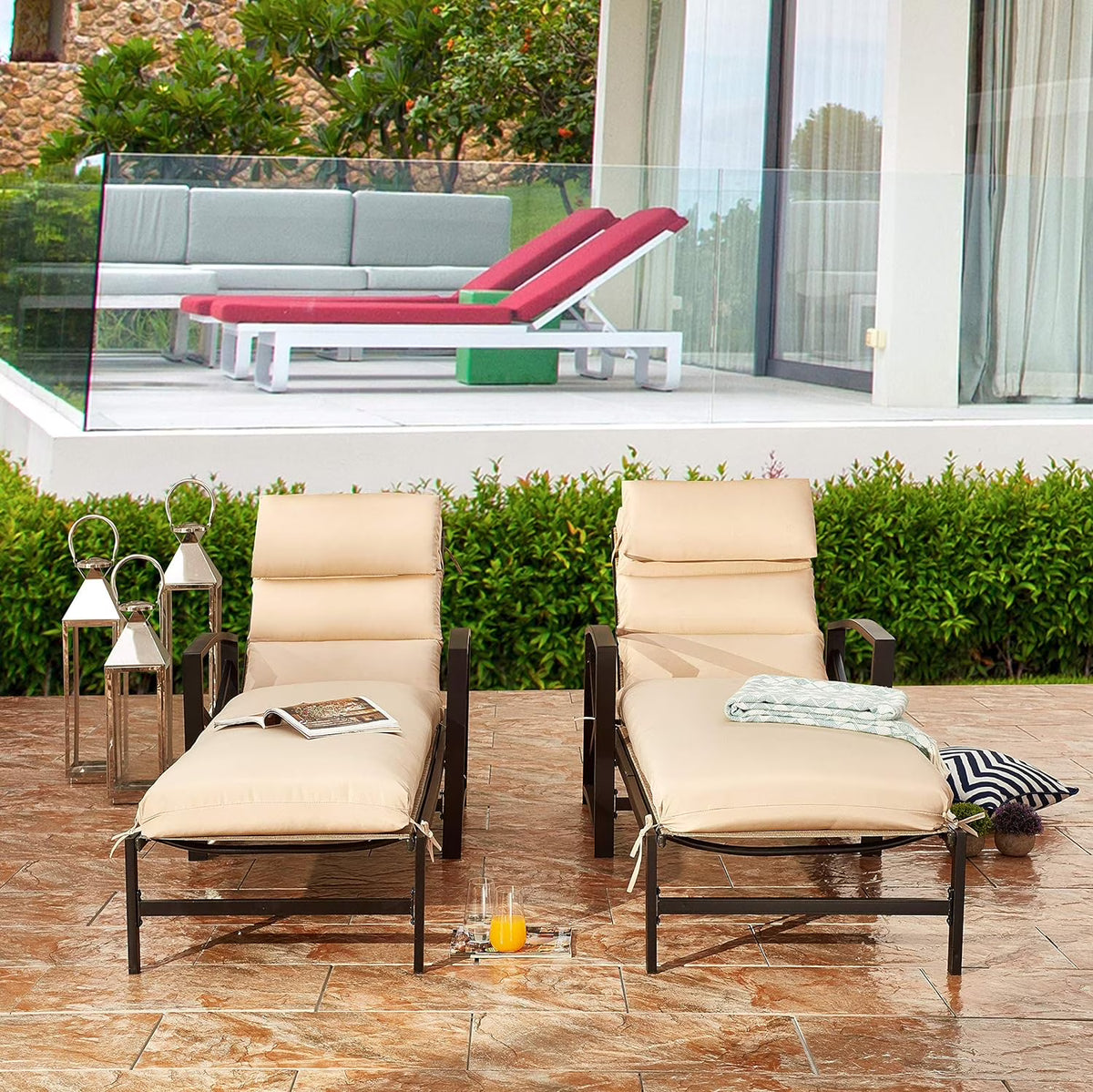 2 Piece Patio Chaise Lounge Chair Set with Cushions G2704