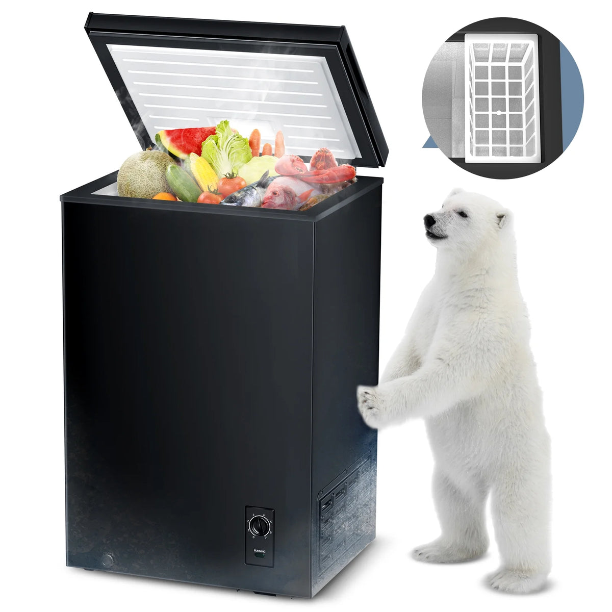 2.7 Cubic Feet Black Compact Chest Freezer T3694