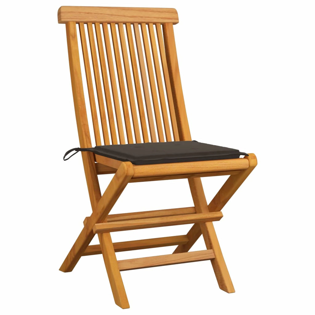 Set of 2 Taupe Cushion Teak Wood Foldable Outdoor Dining Chair E90660