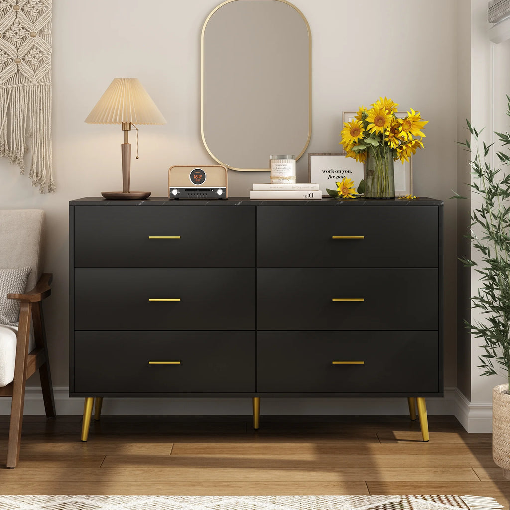 White 6 Drawer Wood Dresser J673