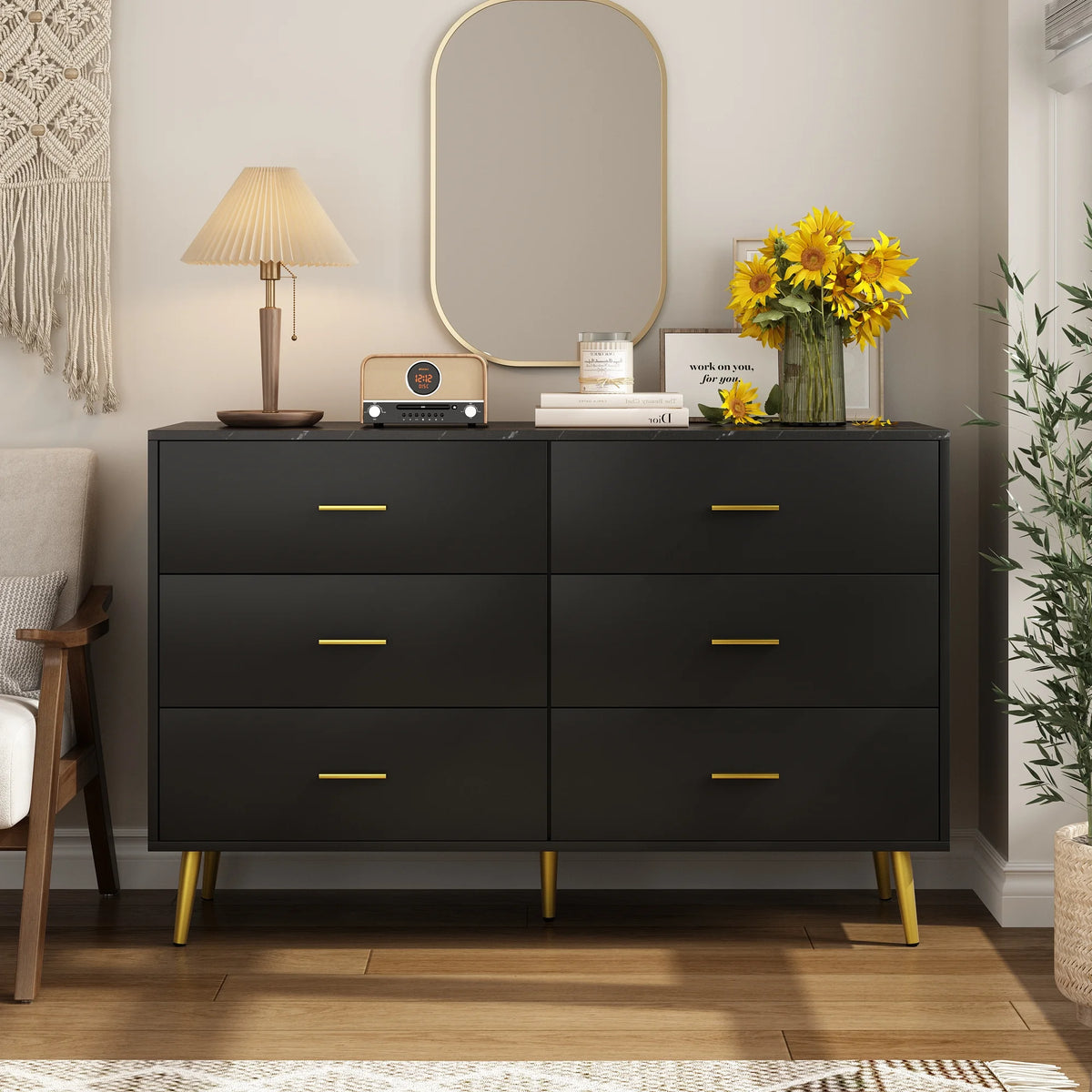 White 6 Drawer Wood Dresser J673
