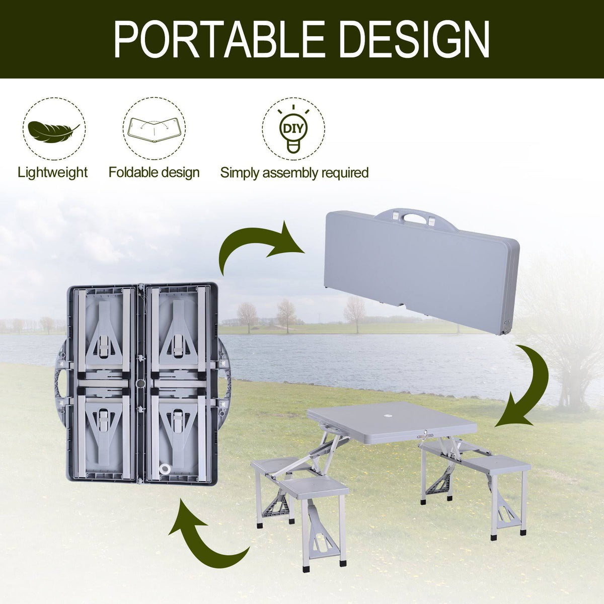 Camping Table with Chairs 4-Seat Set Foldable G352