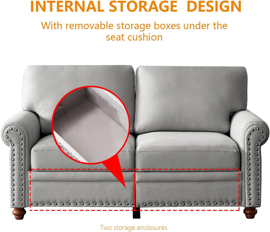 Grey 3 Pcs Sofa Set with Storage X5378