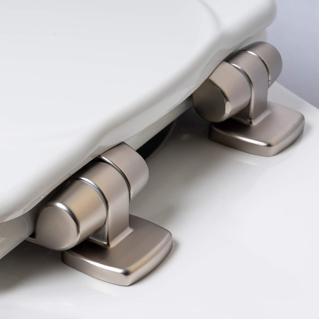 Elongated Toilet Seat with Brushed Nickel Hinges M6232