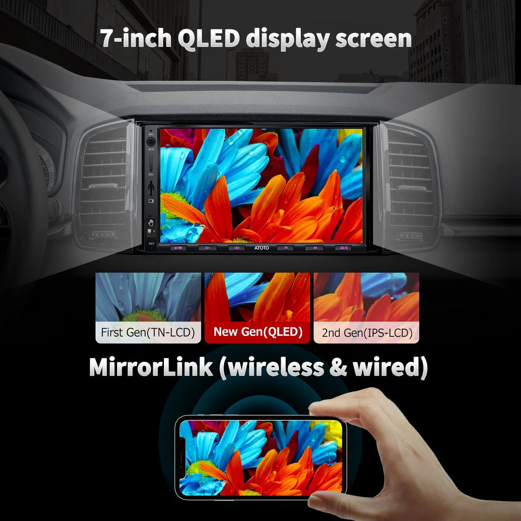 7inch QLED Double Din Car Stereo with Wireless Carplay Android Auto A94021