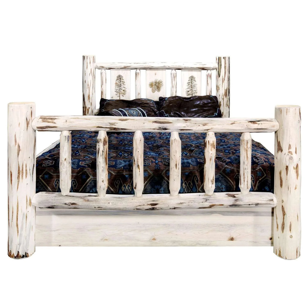 Wood Full Storage Bed with Pine Design in Natural U86886