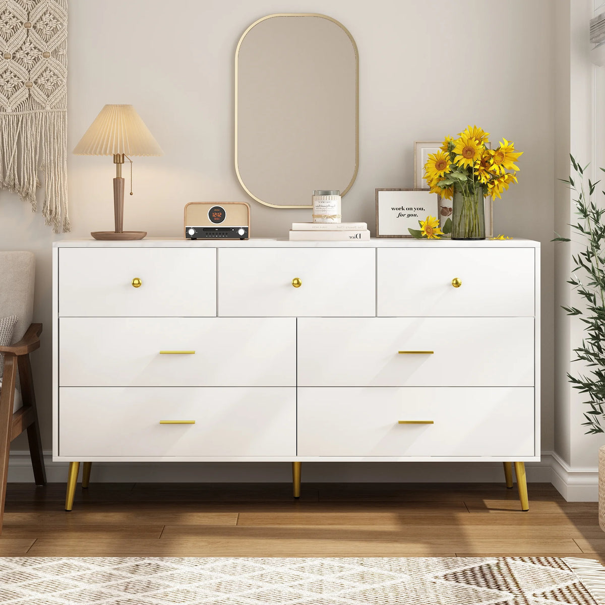 White 6 Drawer Wood Dresser J673