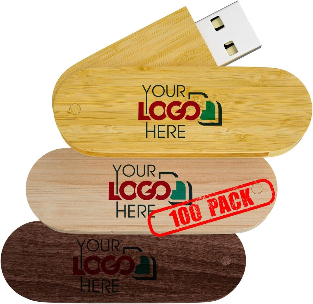 128MB Wooden USB 2.0 Flash Drive 100 Pack Q73162