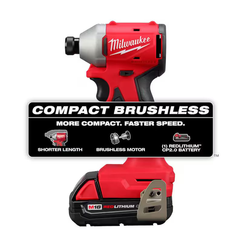 18-Volt Lithium-Ion Compact Brushless Cordless 1/4 in. Impact Driver Kit with 2.0 Ah Battery G156