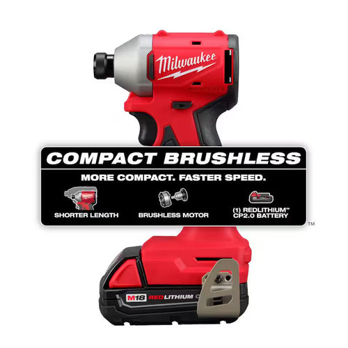 18-Volt Lithium-Ion Compact Brushless Cordless 1/4 in. Impact Driver Kit with 2.0 Ah Battery G156