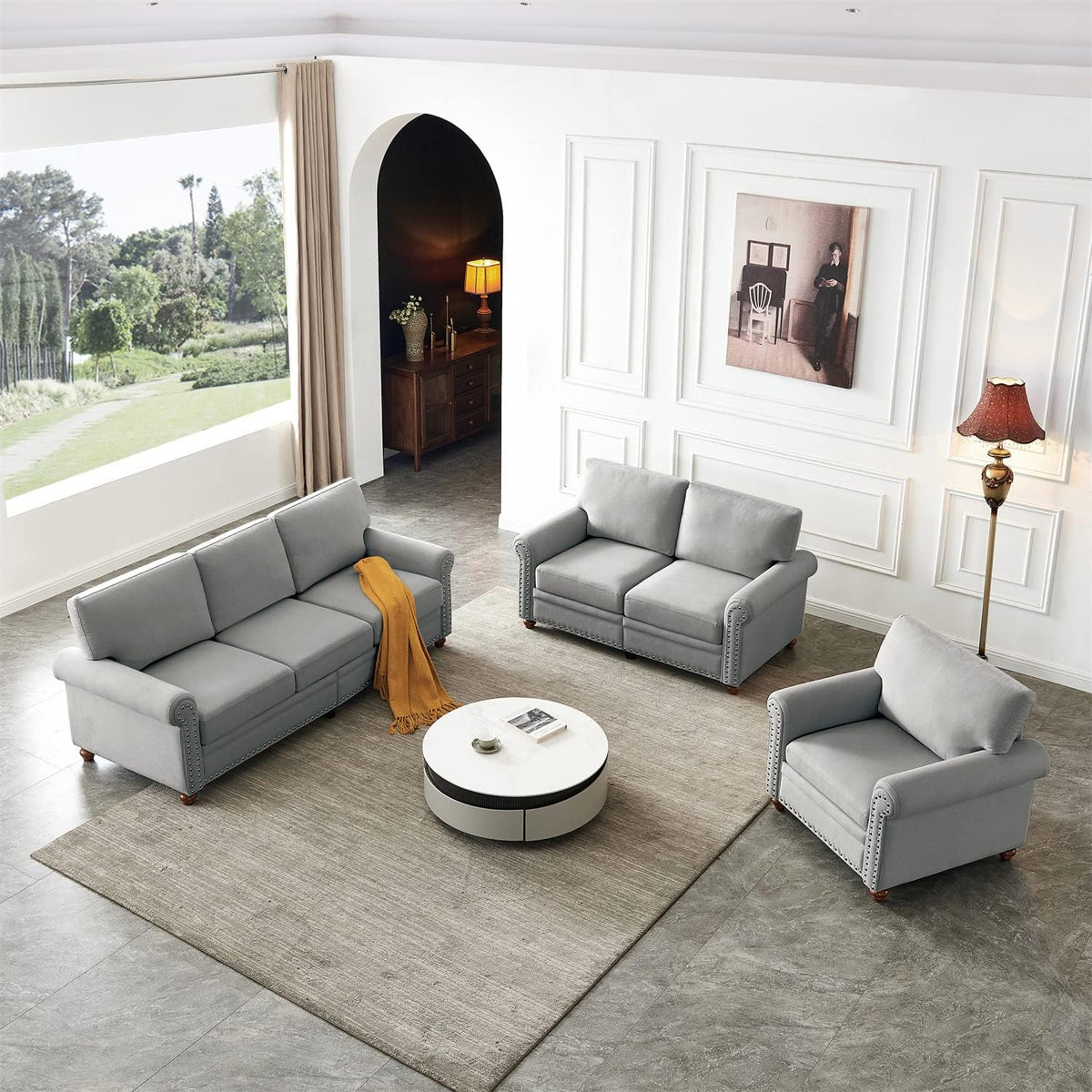 Grey 3 Pcs Sofa Set with Storage X5378