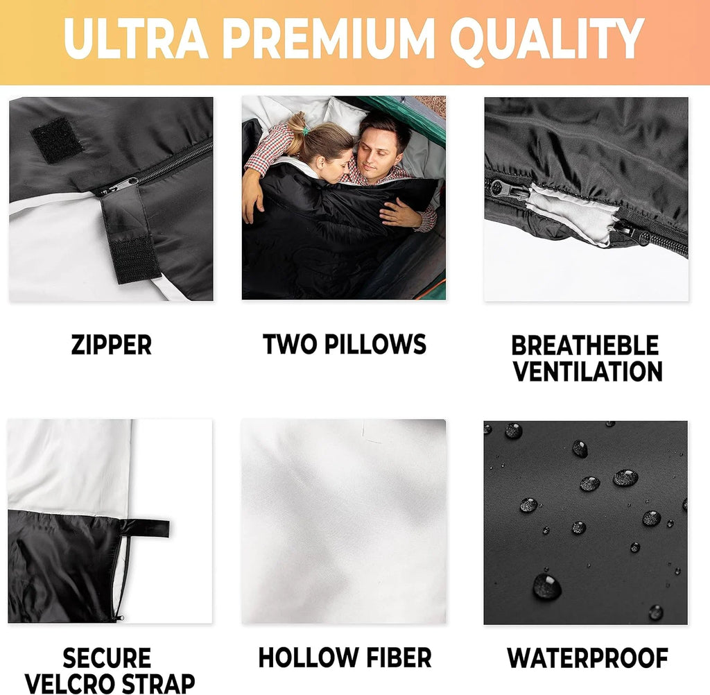 2 Pack Double Camping Sleeping Bag with Pillows J380467