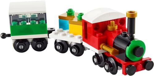 Winter Holiday Christmas Train with Locomotive, Flatbed Wagon, and Carriage (73 Pieces) V100