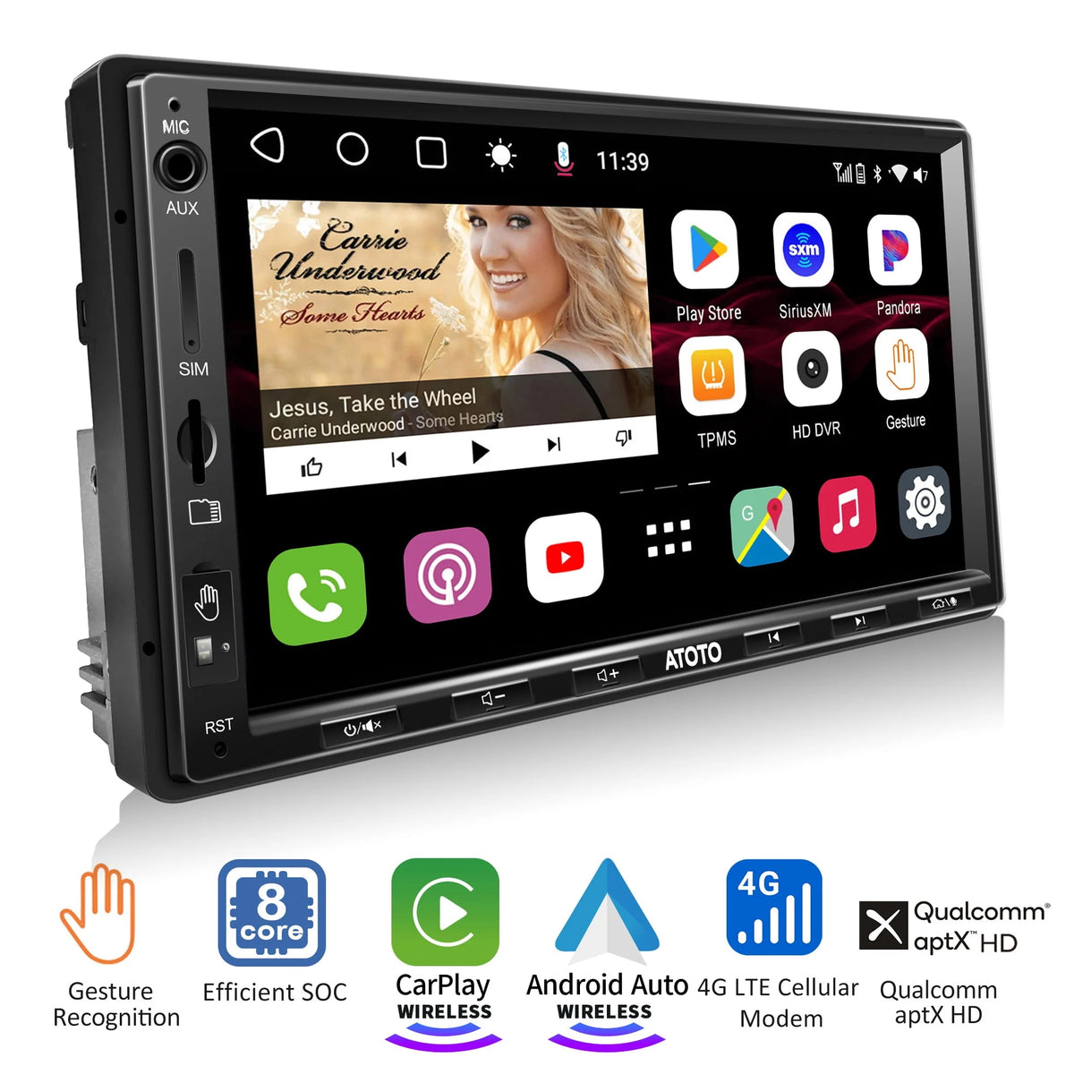 7inch QLED Double Din Car Stereo with Wireless Carplay Android Auto A94021