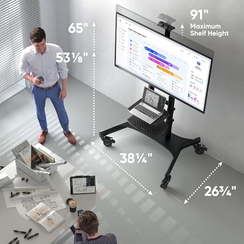 Black Mobile TV Stand on Wheels for 50-86 Inch TVs, Adjustable Height, VESA 800x500 V6615