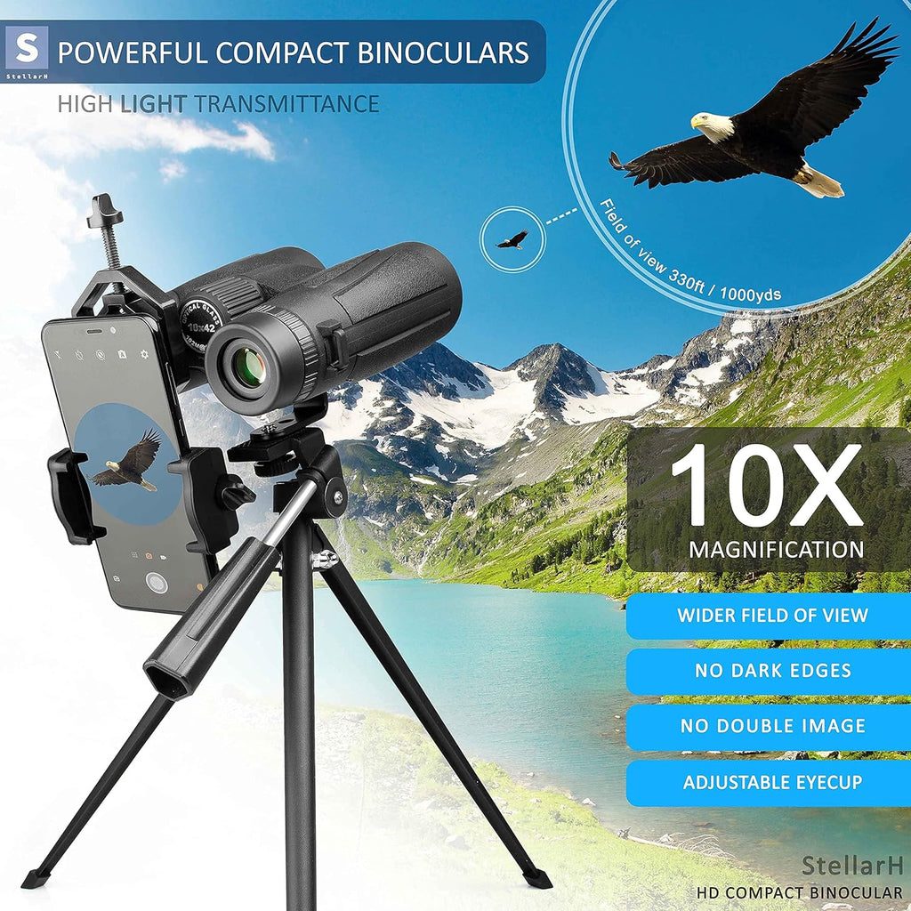 10x42 Waterproof Binoculars with Tripod and Smartphone Adapter G6203