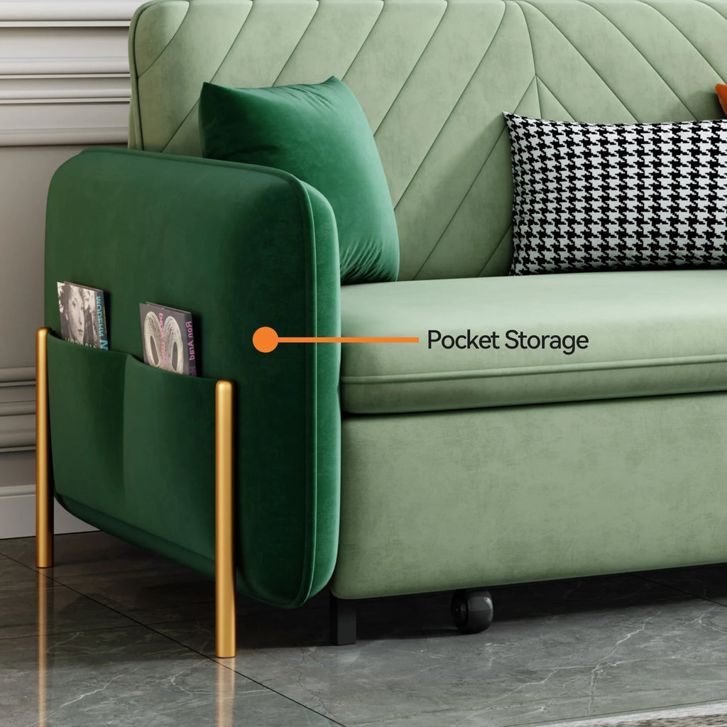 Green Velvet Convertible Sleeper Sofa R389769