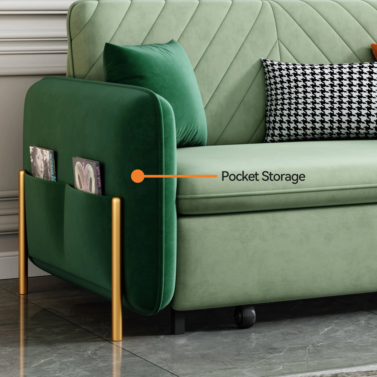 Green Velvet Convertible Sleeper Sofa R389769