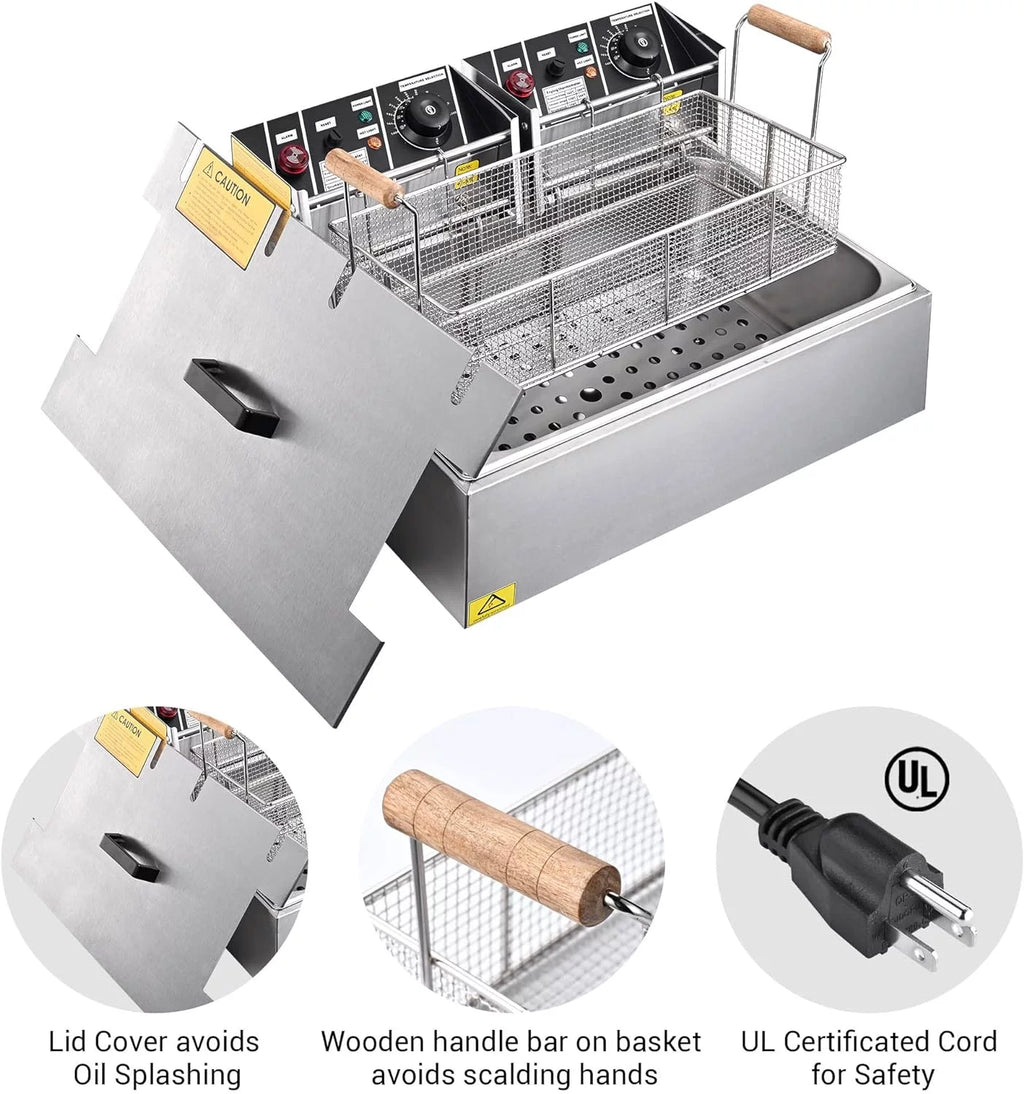 20L 5000W Electric Stainless Steel Deep Fryer with Basket P678601