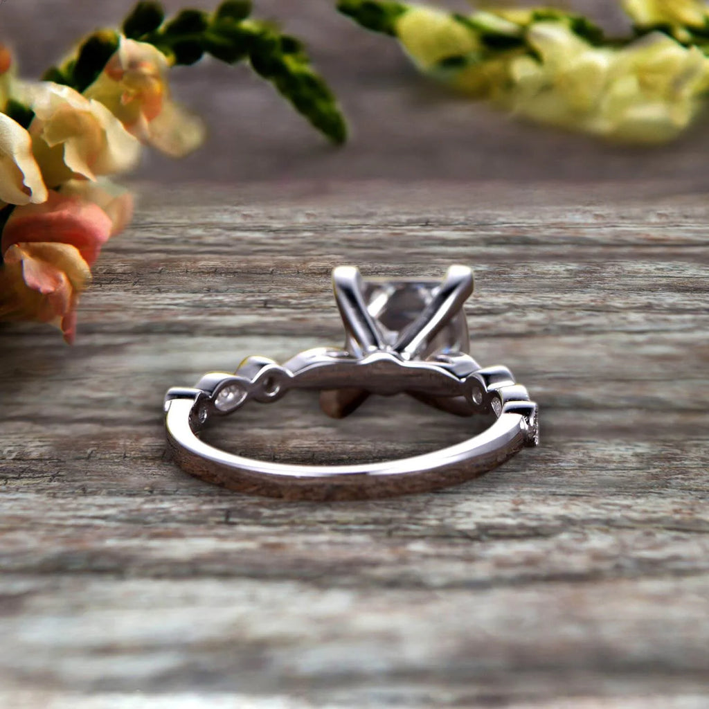 Princess Cut Moissanite Engagement Ring on 10K White Gold Q2182