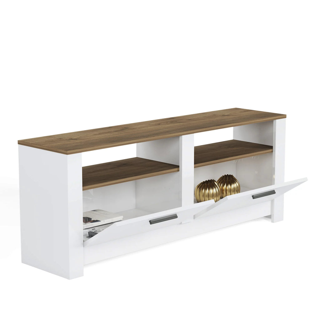 White and Oak 57 Inch 2 Drawer TV Stand G49397