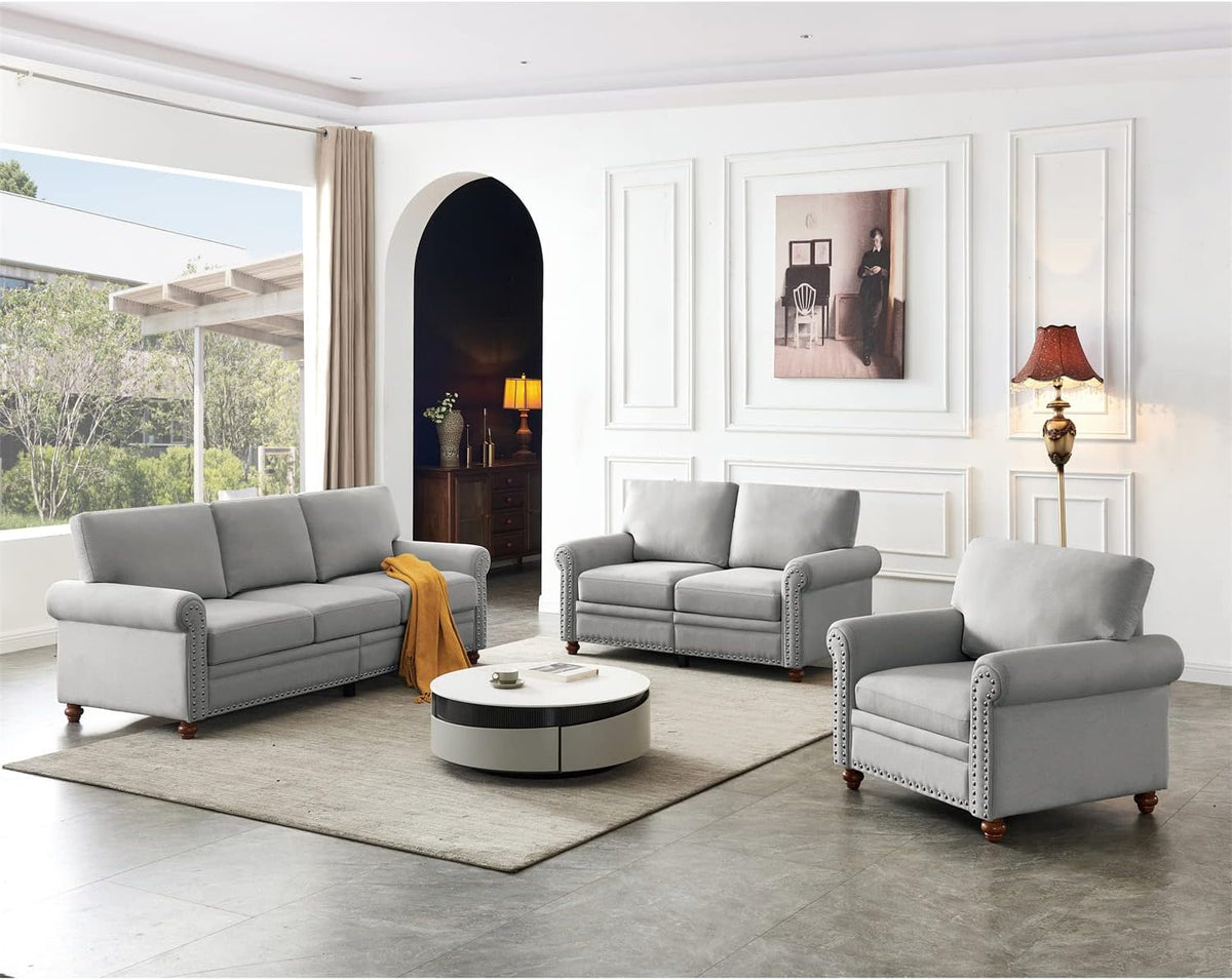 Grey 3 Pcs Sofa Set with Storage X5378