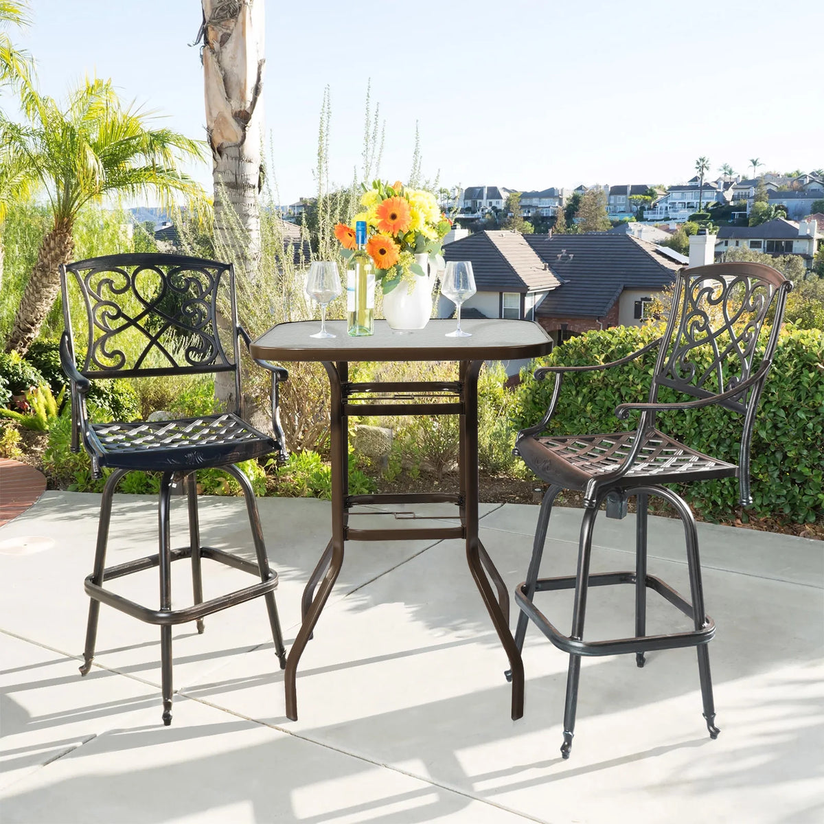 31 Inch Square Outdoor Bar Height Bistro Table with Tempered Glass Tabletop A96883