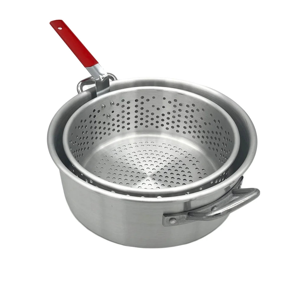 10.5 Qt. Aluminum Fryer Pot with Strainer Basket and Lid G929