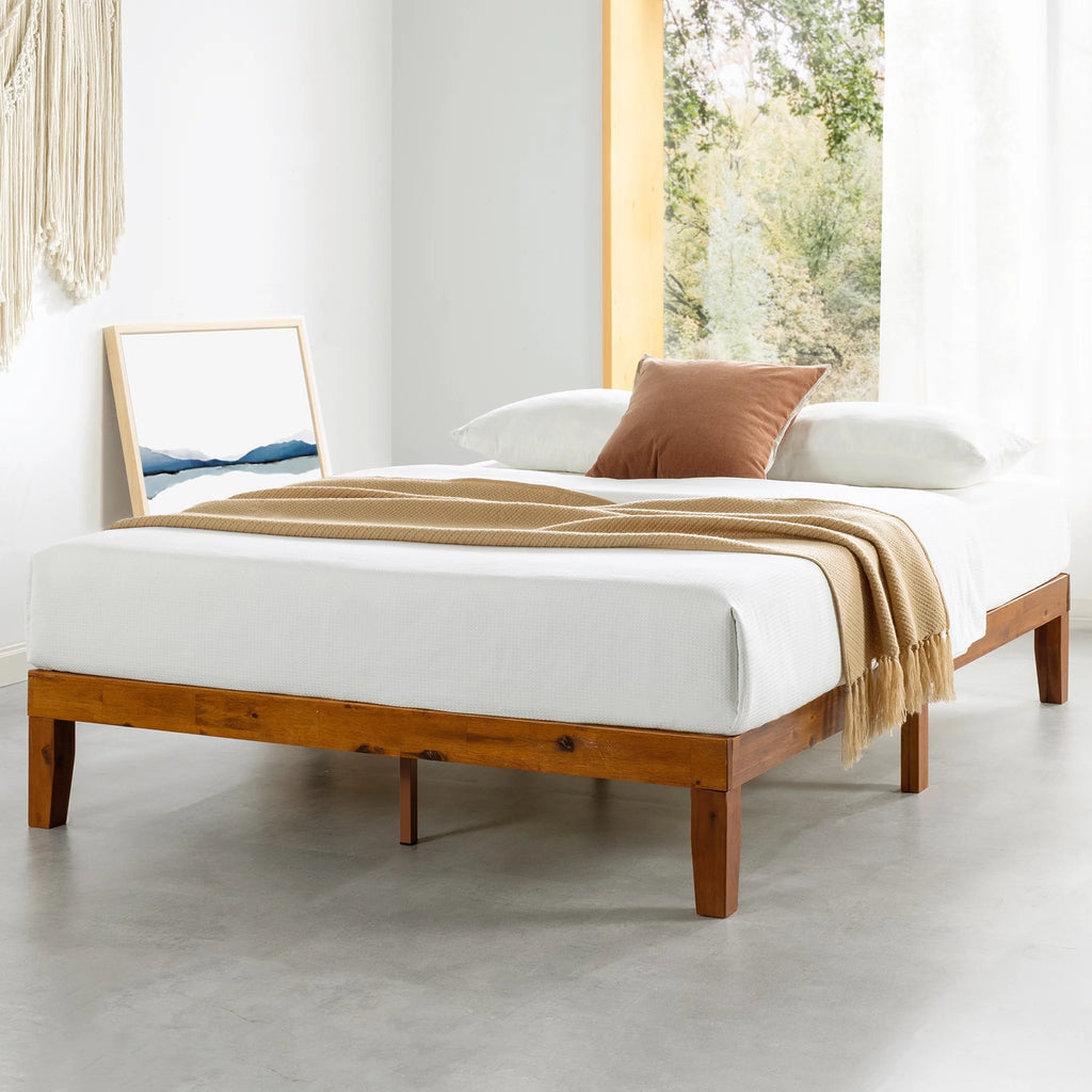 12" Solid Wood Platform Bed with Wooden Slats, Queen, Cherry X289739