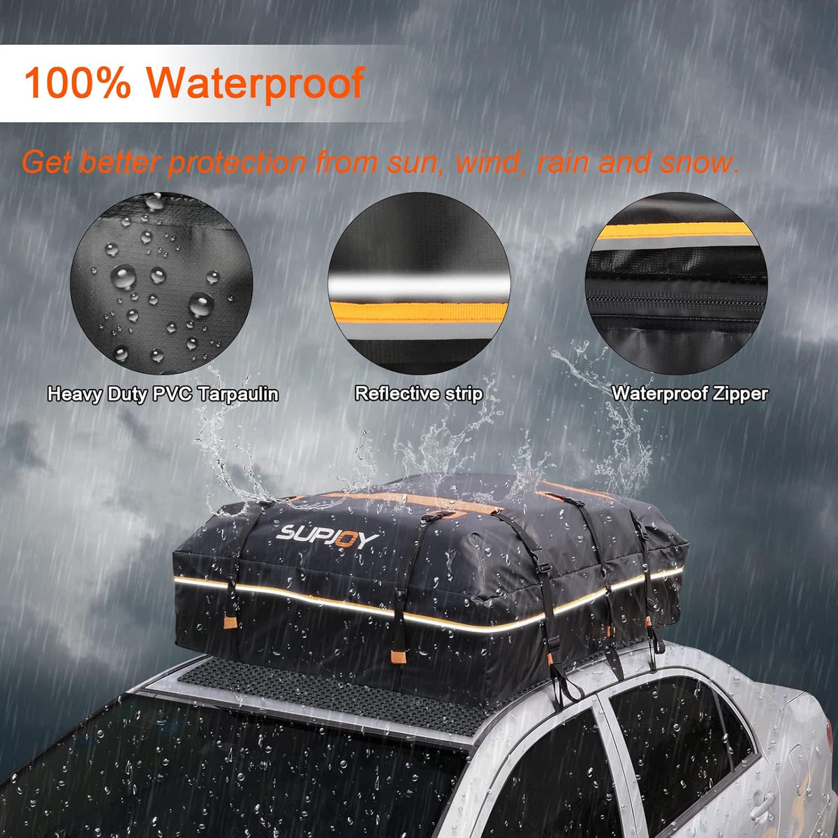 20 Cubic Feet Waterproof Soft Shell Rooftop Cargo Carrier with Reflective Strip and Anti-Slip Mat G245
