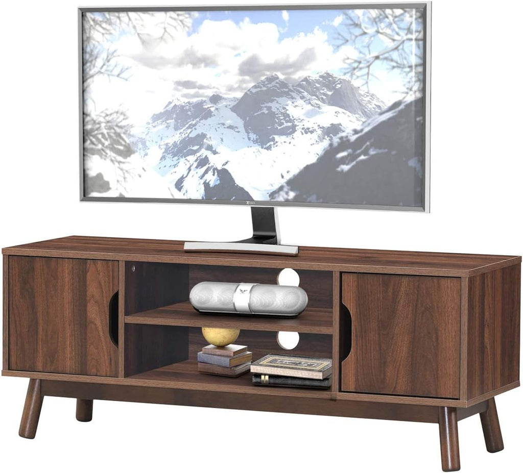 White Wooden TV Stand with 2 Cabinets & 2 Open Shelves H19783