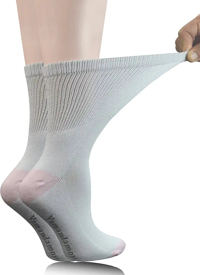 5 Pairs Non-Binding Cotton Crew Socks with Seamless Toe and Cushion Sole C19841