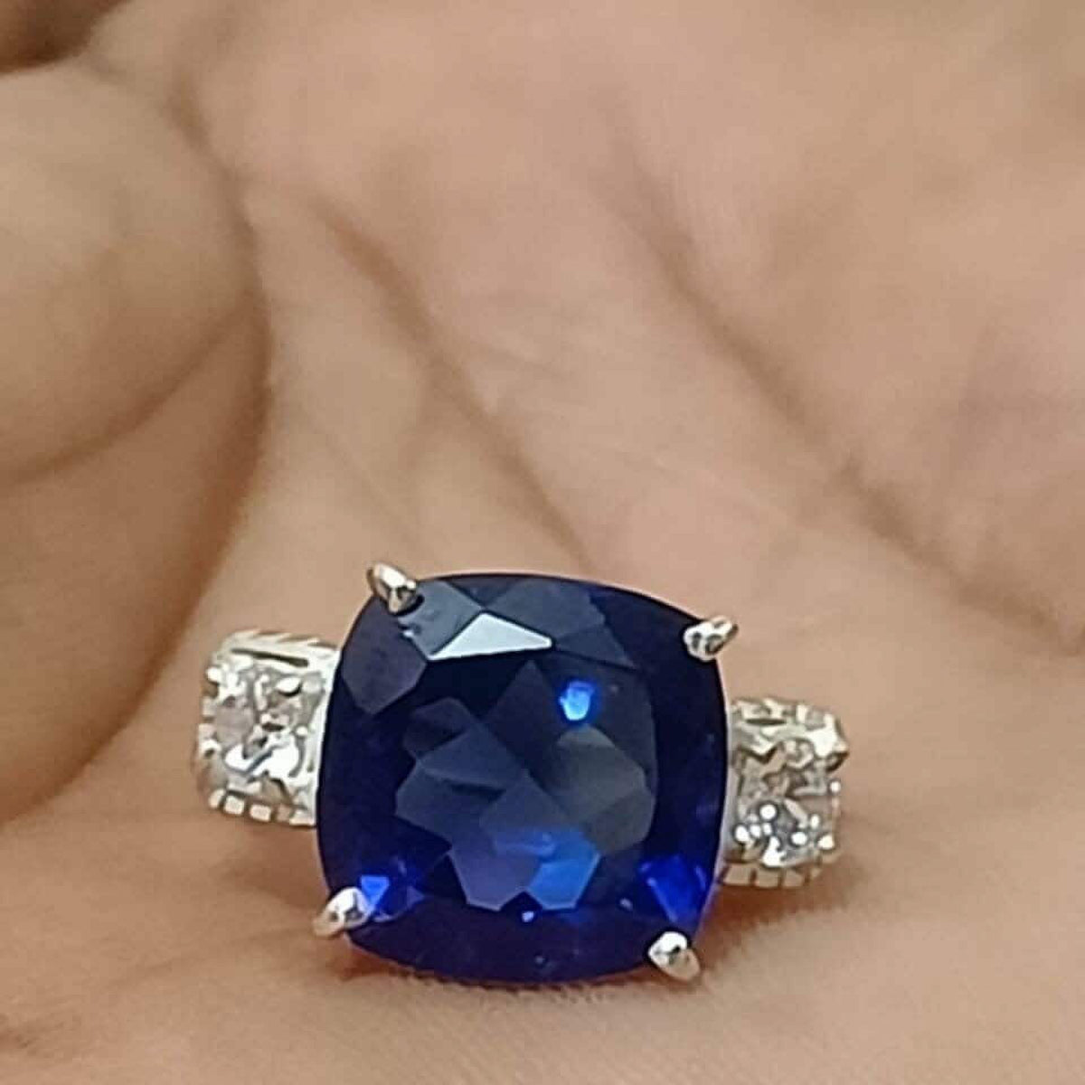 Elongated Cushion Engagement Ring with Blue Sapphire X627