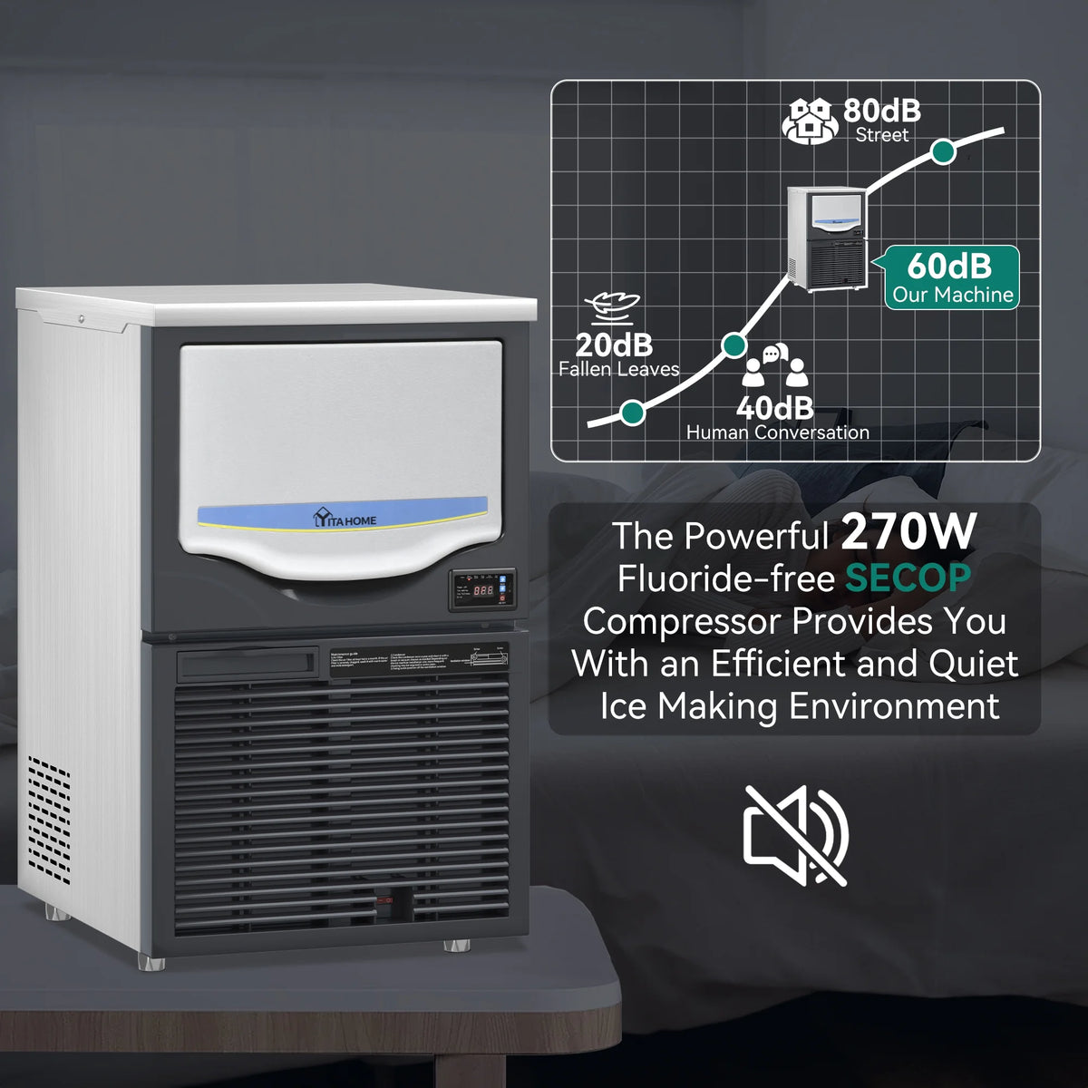 220LBS/24H Food Grade Stainless Steel Freestanding Ice Maker Machine with 88LBS Storage J6117