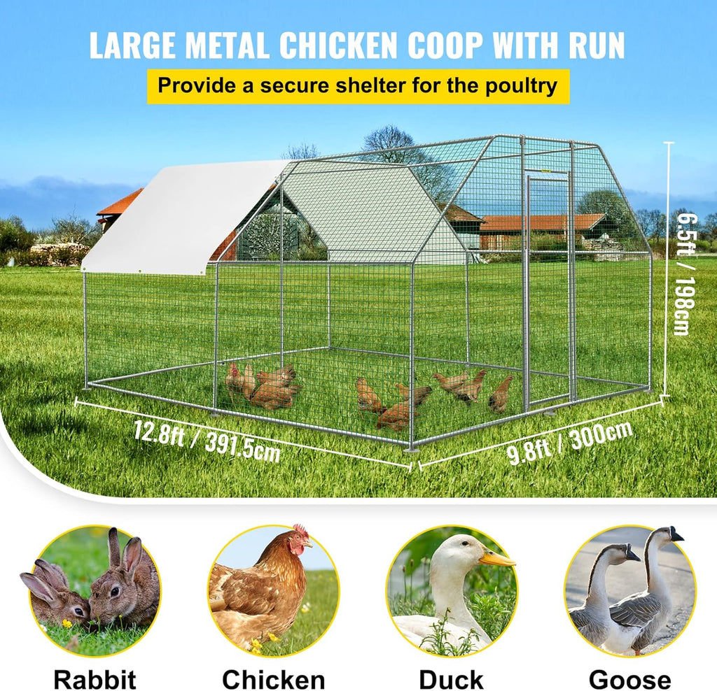 Large Metal Chicken Coop with Run, 12.8x9.8x6.5ft Z30327