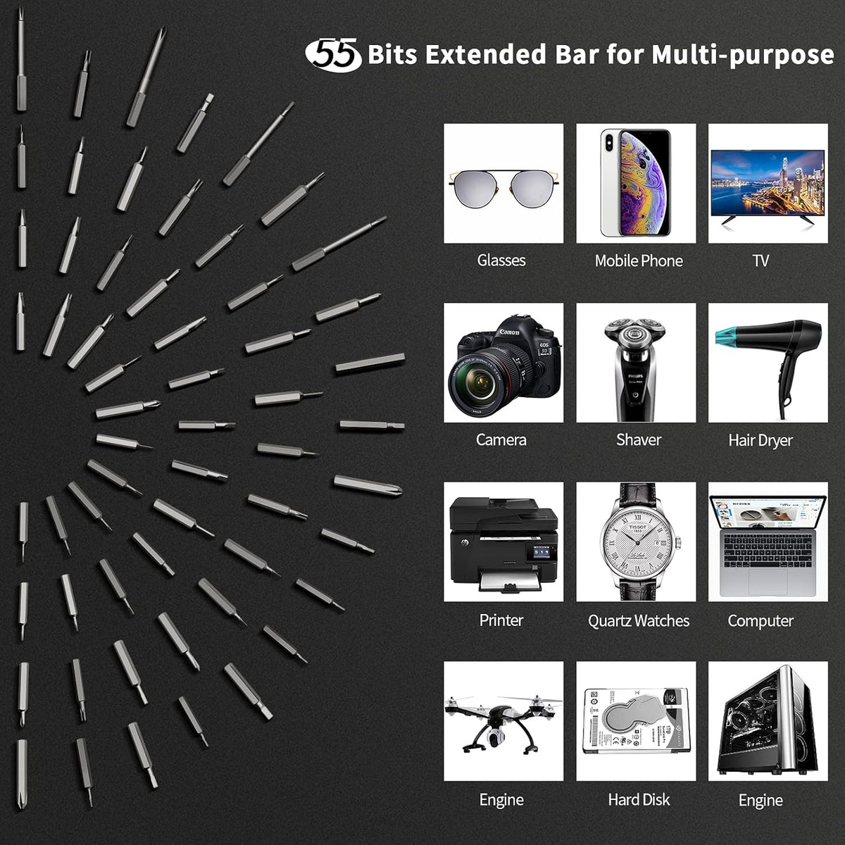 Mini Electric Screwdriver Set with 55 Precision Bits & LED Light X5938