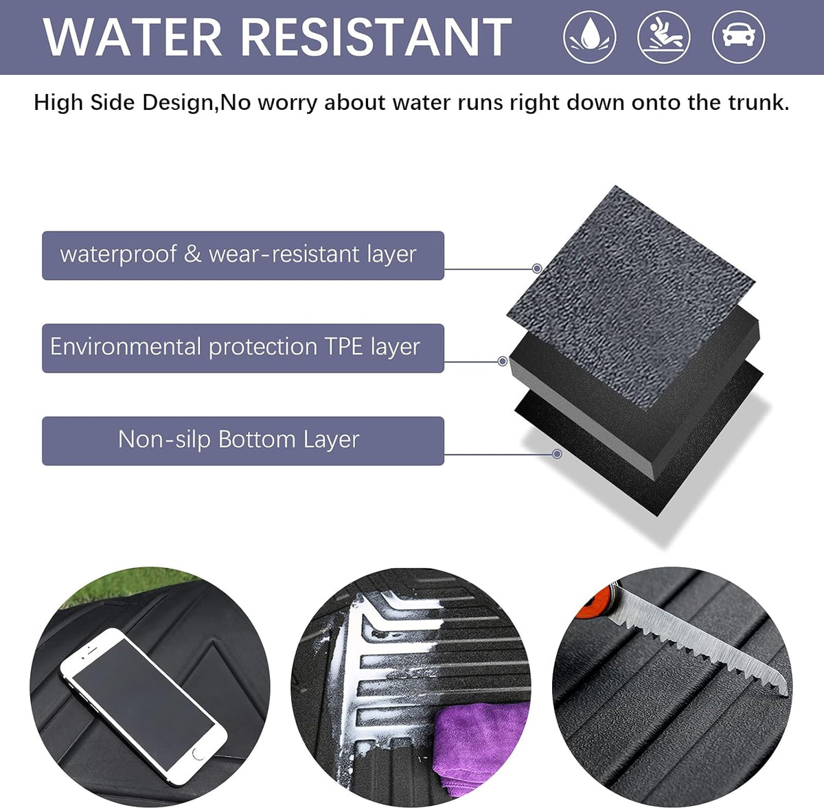 Black TPO Waterproof Rear Cargo Tray Trunk Floor Mat E137