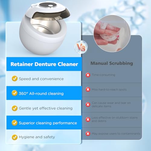 45kHz Ultrasonic Retainer Cleaner Machine, 200ML Denture Cleaner, 4 Modes with Digital Timer Mouth Guard Cleaner (White) Q75997