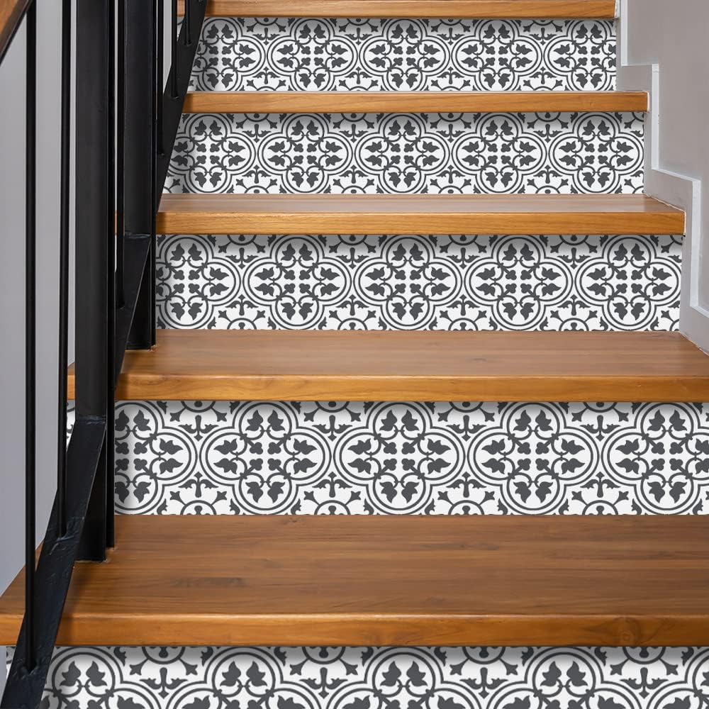 14 PCS Peel and Stick Vinyl Staircase Sticker Decals, Moroccan Pattern Q2283