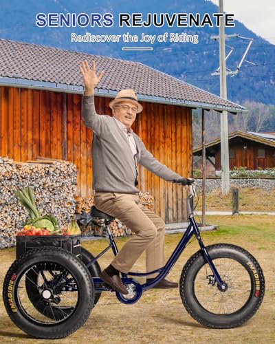 Fat Tire Adult Tricycle, Heavy-Duty 450lb All-Terrain 3-Wheel Bike, 7-Speed, XL Cargo Basket, Dual Disc Brakes J8713