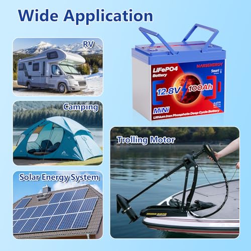 12V 100Ah Lifepo4 Battery, Bci Group 24, Built-In 100A Smart BMS E9319