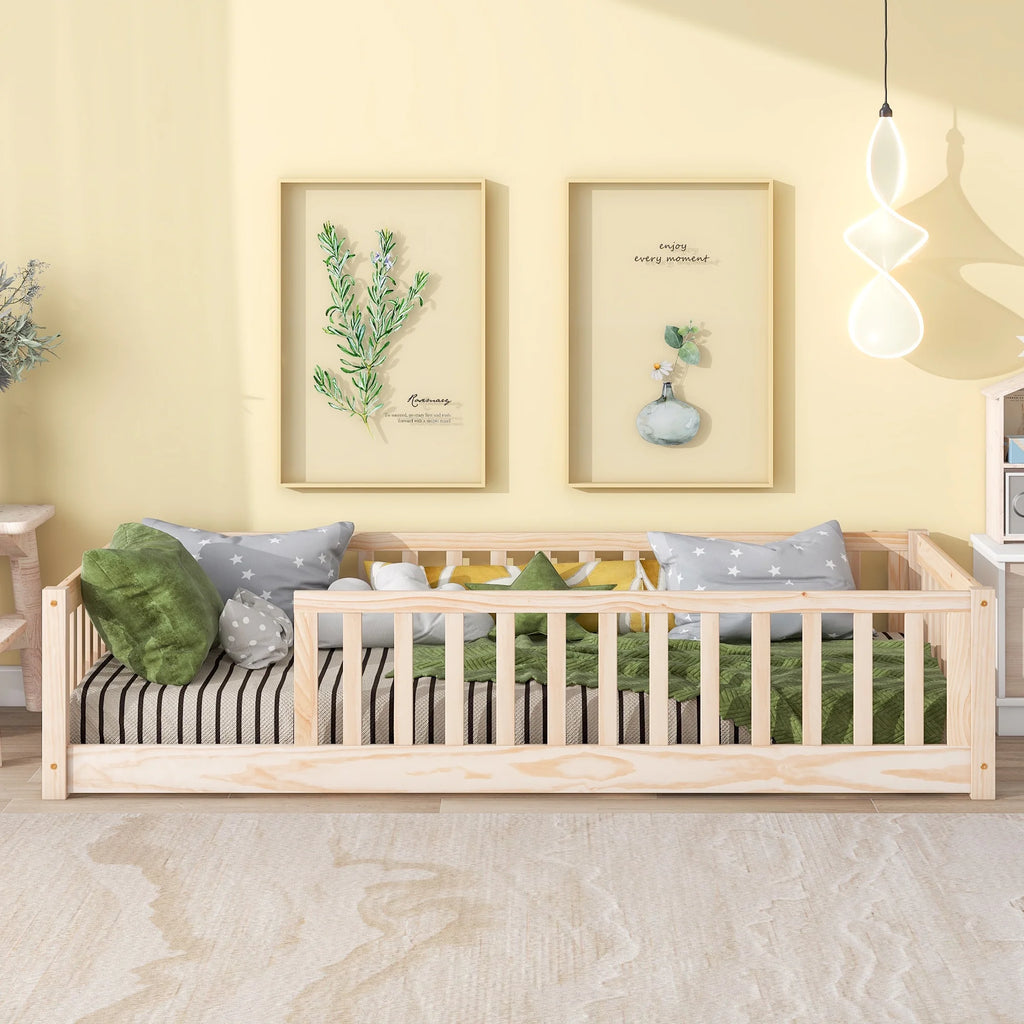 Twin Size Floor Bed with Safety Guardrails V1151