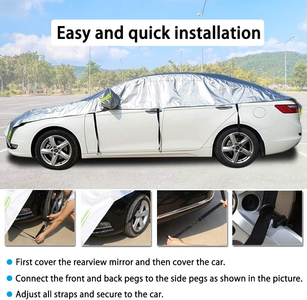 Half Car Cover Waterproof 210D Oxford Fabric Fit Sedan Length 176'' to 193'' E9914