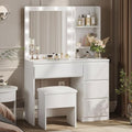 White Vanity Desk with Mirror and 12 LED Lights, 4 Drawers, Padded Stool with Storage X76785