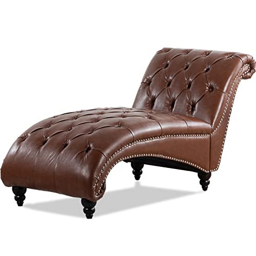 Brown Leather Lounge Chair with Nailhead Trim I716989