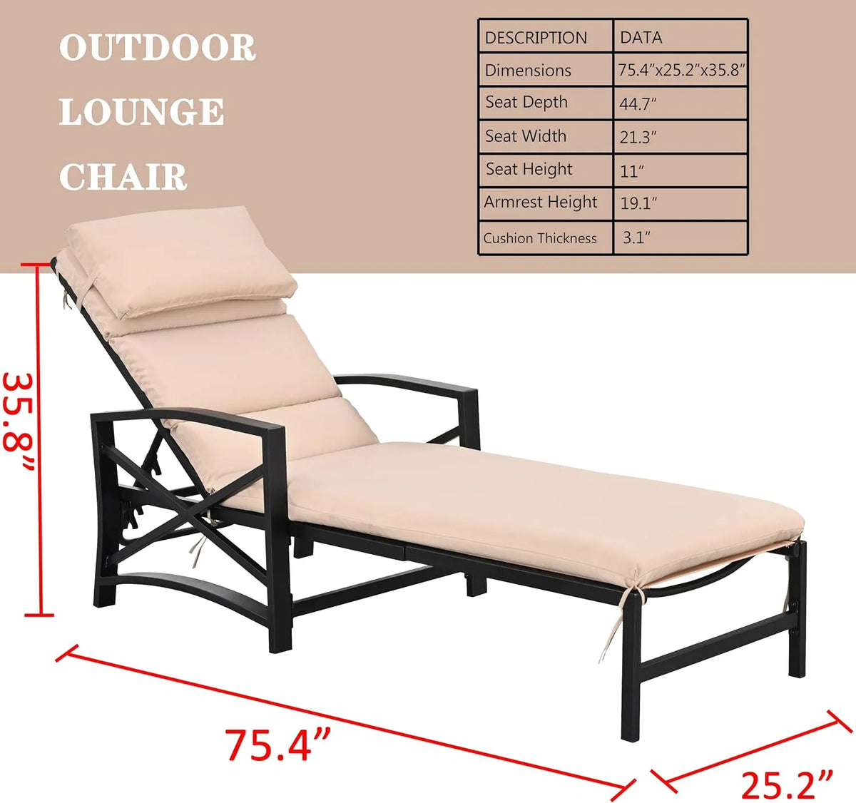2 Piece Patio Chaise Lounge Chair Set with Cushions G2704