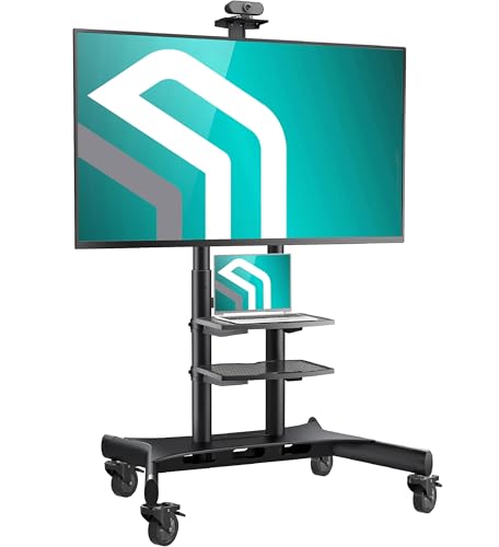 Black Mobile TV Stand on Wheels for 50-86 Inch TVs, Adjustable Height, VESA 800x500 V6615