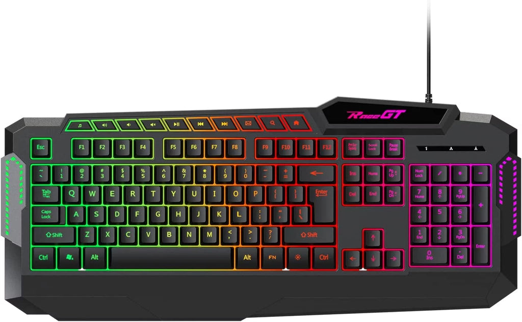 114 Keys Full Size Wired Rainbow LED Backlit Quiet Computer Keyboard with Wrist Rest Z746276