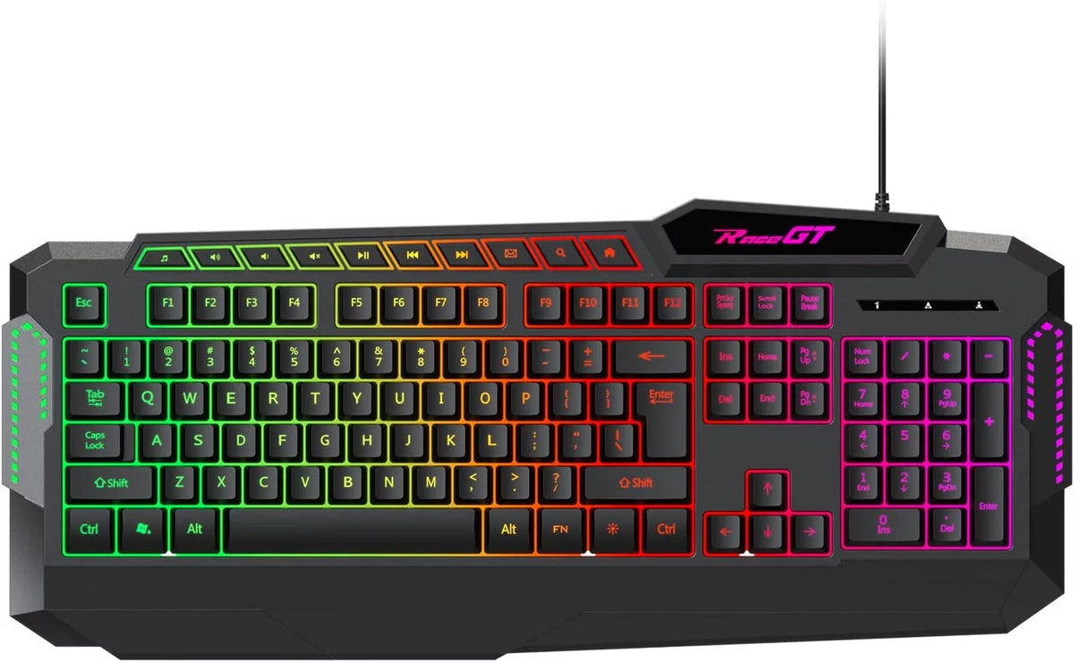 114 Keys Full Size Wired Rainbow LED Backlit Quiet Computer Keyboard with Wrist Rest Z746276