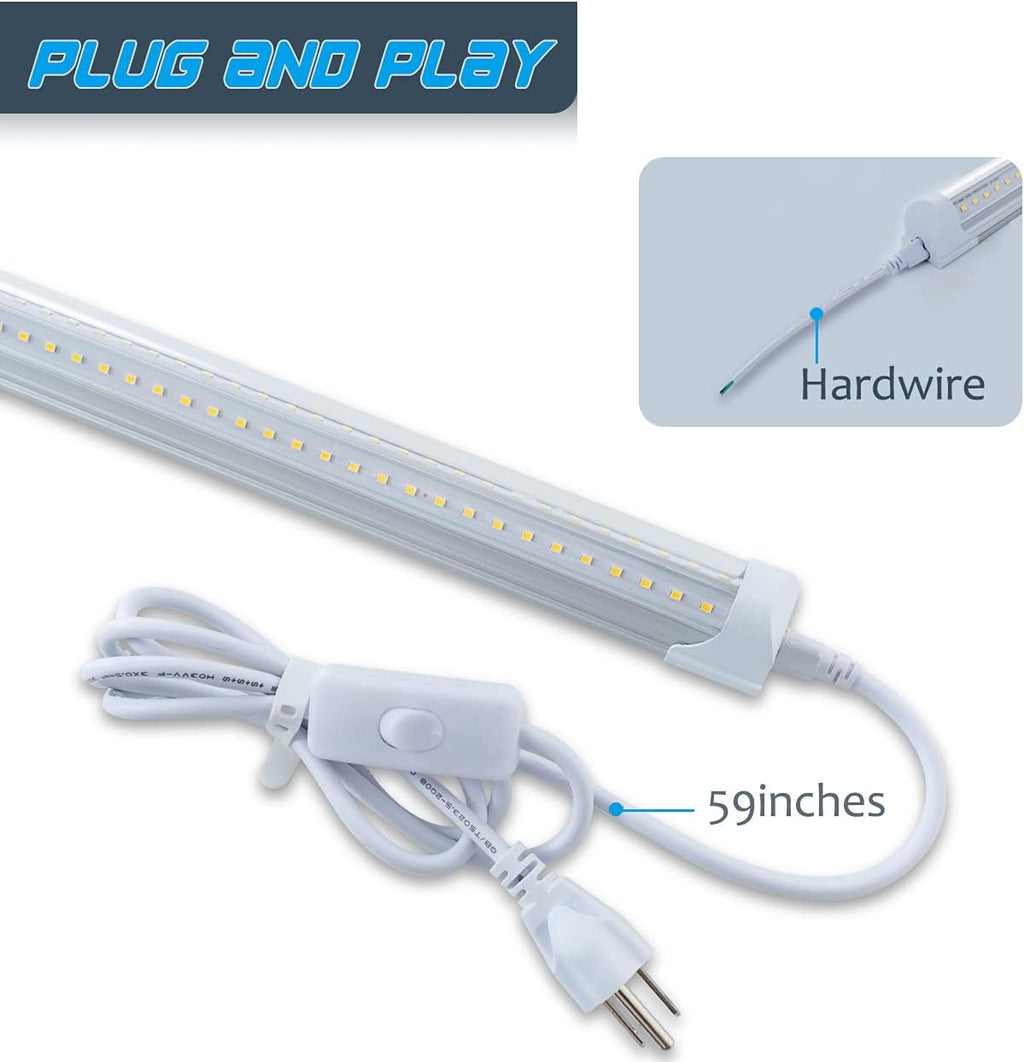 6 Pack 4FT 40W Integrated V Shaped LED Shop Light, Linkable White Daylight 6000k, On/Off Switch Cable Clear Cover H711847